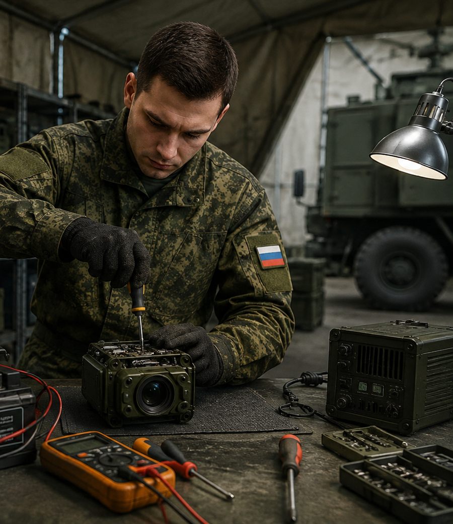 Военнослужащий собирает и настраивает БПЛА